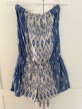 Joie Blue Ikat Strapless Romper | Size Small